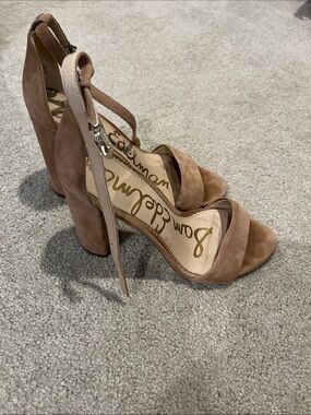 Sam Edelman Tan Suede Block Heel Ankle Strap Sandals